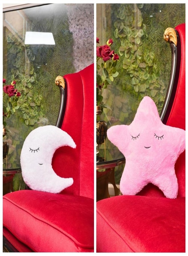 Humpy Hare Soft Plush Moon & Star Pillow Toy Set Combo of 2 | Cot Cushion & Playtime Soft Toy for Kids, Children, and Babies | Stuffed Plush Pillow | (White & Pink) - Image 2